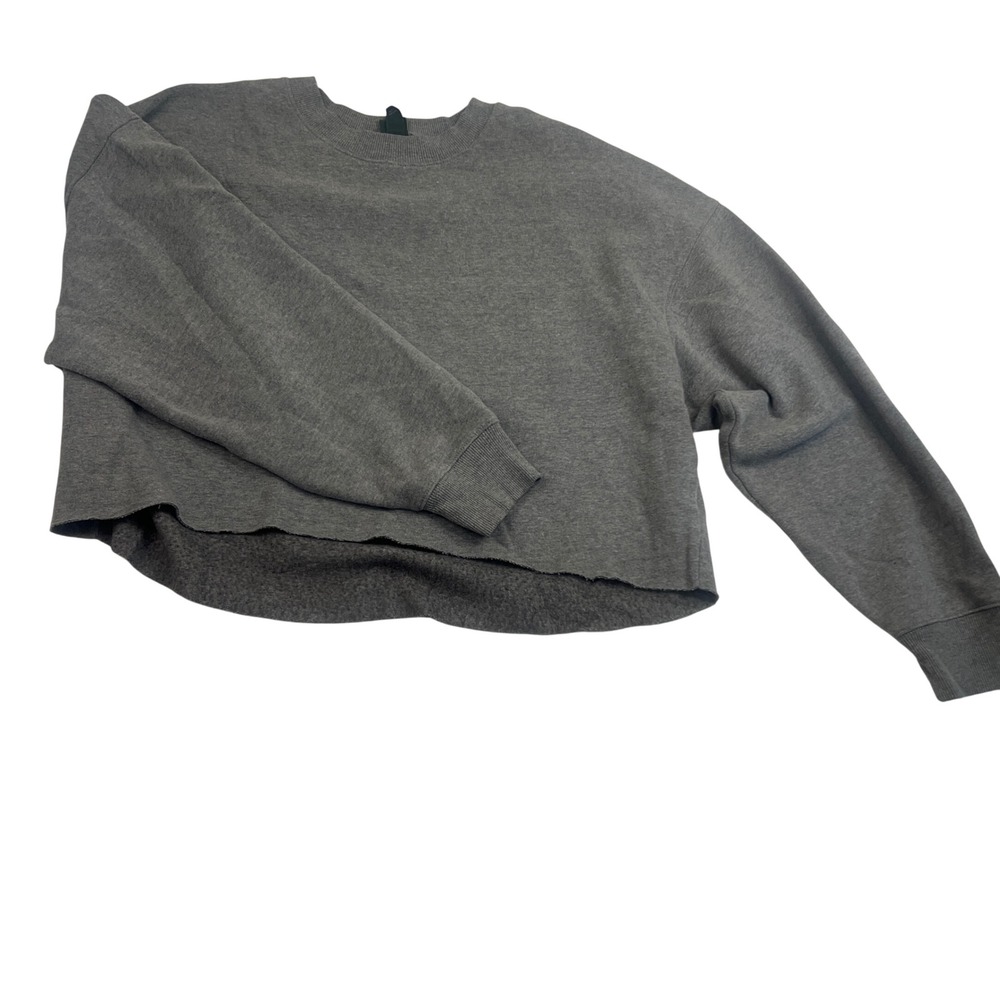 Wild Fable Womens Gray Cropped Fleece Sweatshirt Raw Hem Boxy Fit Large